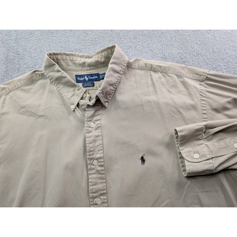 Ralph Lauren Blake Mens XXL Khaki Tan Cotton Long Sleeve Button Down Shirt 7097